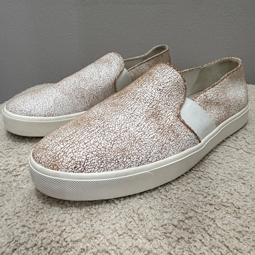 Vince Blair Cracked Metallic Slip On Sneakers Rose Gold White Minimalist US 9M